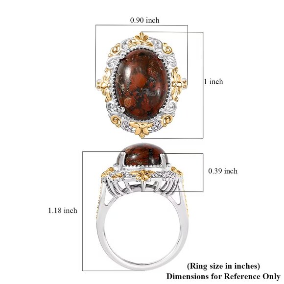 Poppy Jasper Gemstone Ring in 18K YG Plated and Platinum Bond - Size 7 or 8 - Picture 4 of 4